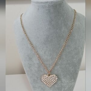 New Gold Heart Pendant Necklace with rinestones